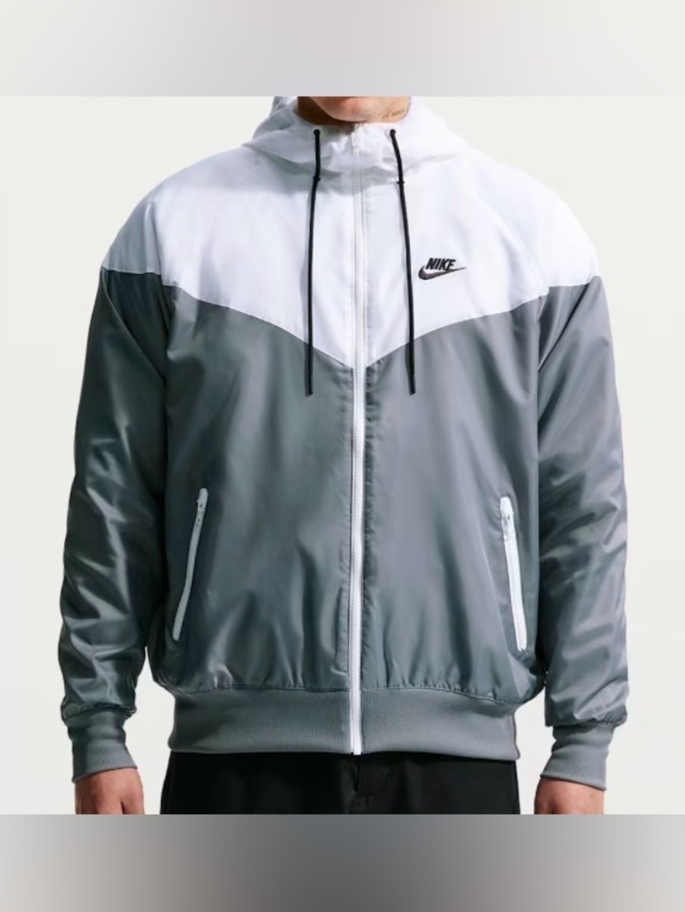 Nike Men’s Hooded Windbreaker Jacket - White & Gray